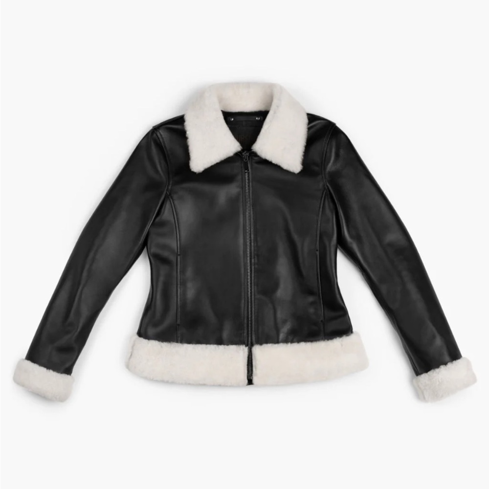 NWT Thursday Boot Company Black and White Leather Jacket Fall Winter Autumn Coat